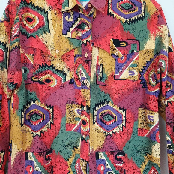 Wrangler Authentic Western Apparel Aztec Button Down Long-sleeved Shirt Size L - Picture 2 of 9